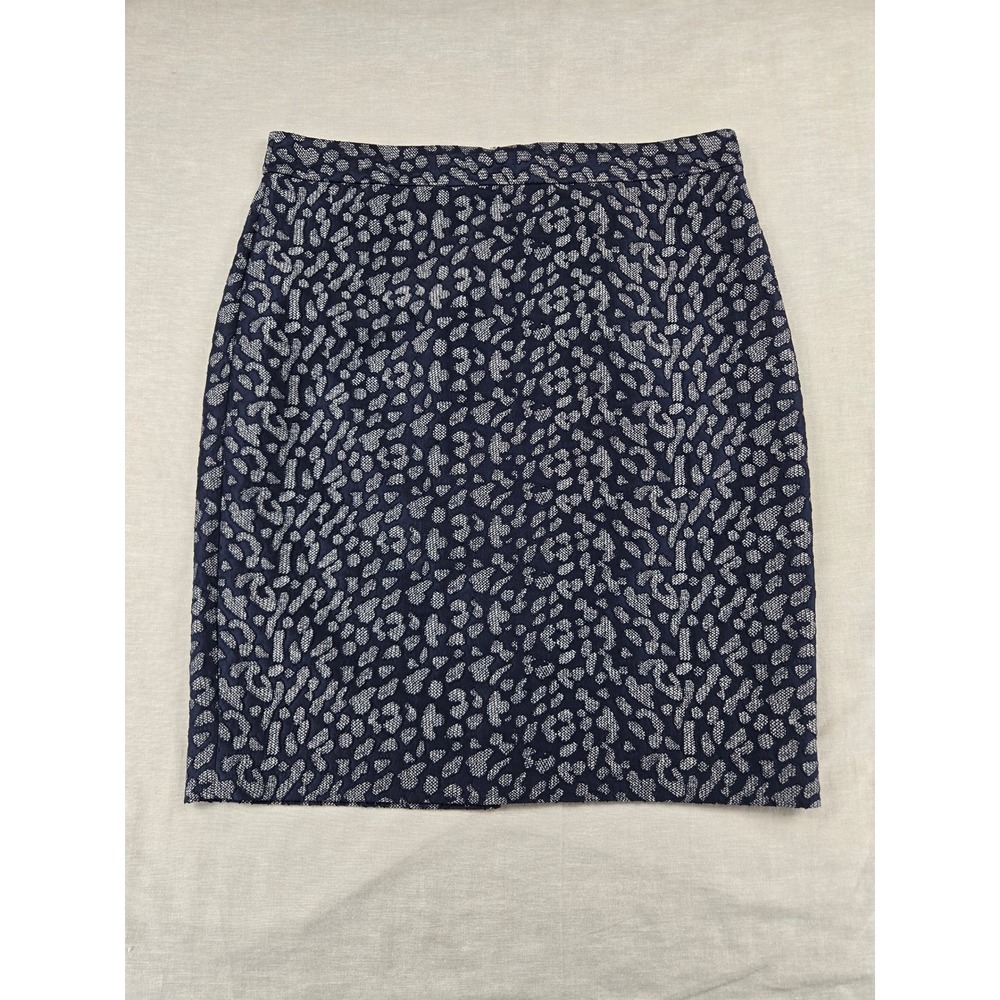 Banana Republic Navy Blue Silver Leopard Jacquard Pencil Skirt Size 12 Business